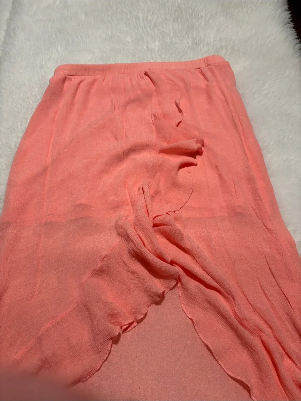 just be Coral Peach High-Low Ruffle Skirt